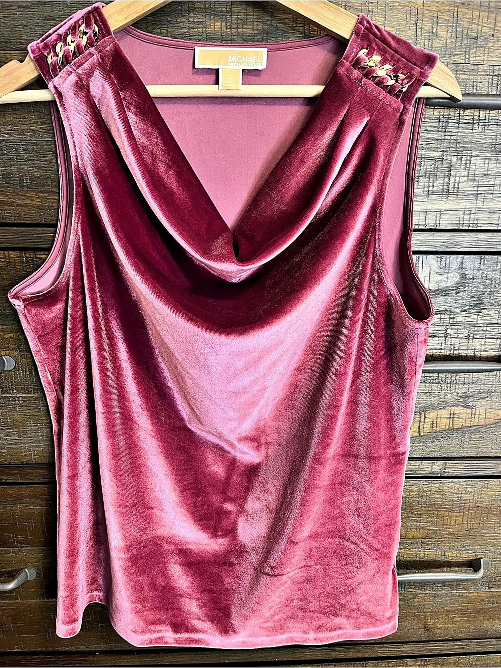 Michael Kors Velvet Draped Neck Tank in Pink Size Medium Like New